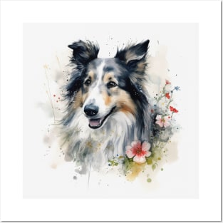 Sheltie portrait watercolor illustration Posters and Art